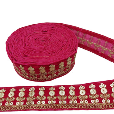 Velvet Floral Embroidered Sequins Trim Indian Sari Border, Sequin Trimming, Sequinned Lace